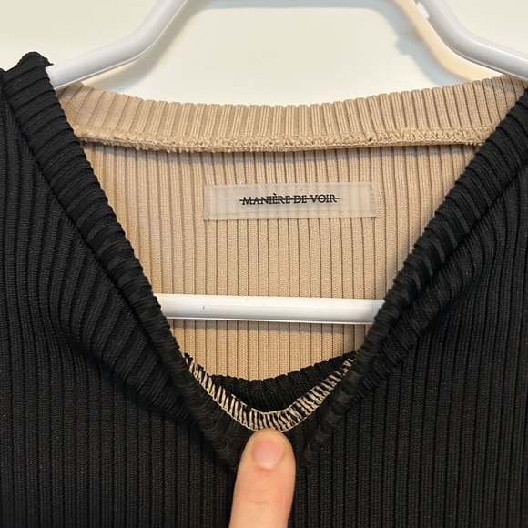 MANIÈRE DE VOIR RIBBED SPLIT SLEEVE TOP - BLACK/BEIGE SIZE 6 - Picture 6 of 7